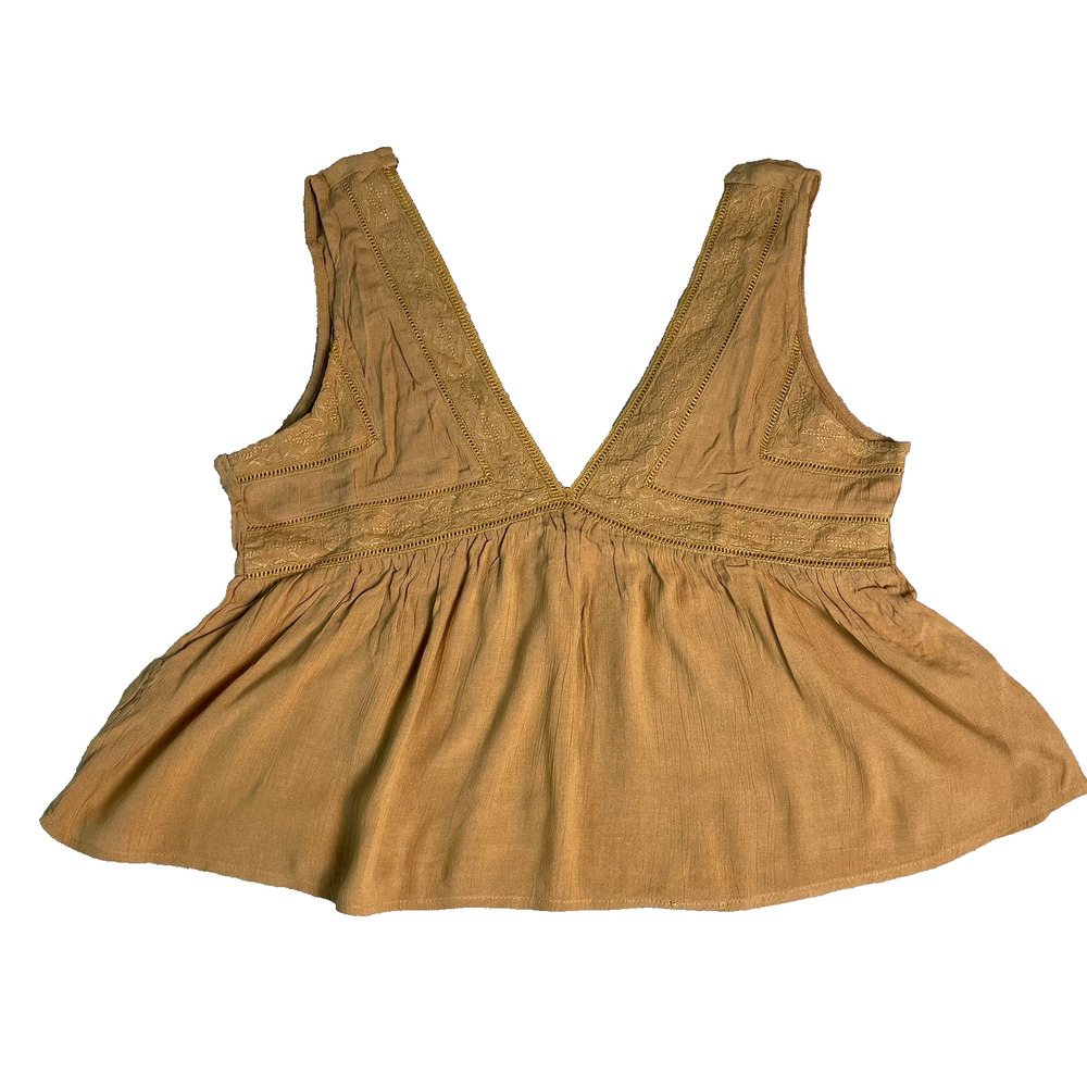 NWOT Melrose Place Cropped Sleeveless Peplum Blouse Womens Large Camel Boho